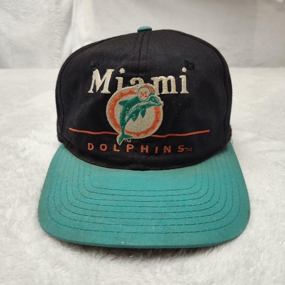 Vintage Miami Dolphins Hat Cap Snap Back One Size Black NFL Football East Port